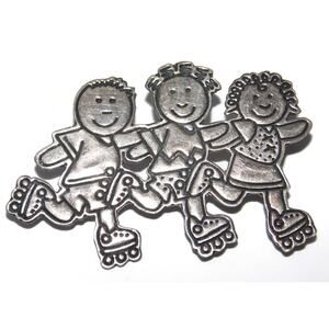 Vintage Sterling Silver Brooch: Kids on Skates - Mexico .925